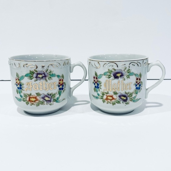 Vintage WWII Occupied Japan Mother & Father Mug Set - Picture 1 of 5